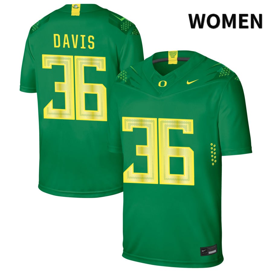 Oregon Ducks Women's #36 Timon Davis Football College Authentic Green NIL 2022 Nike Jersey UMR48O3M